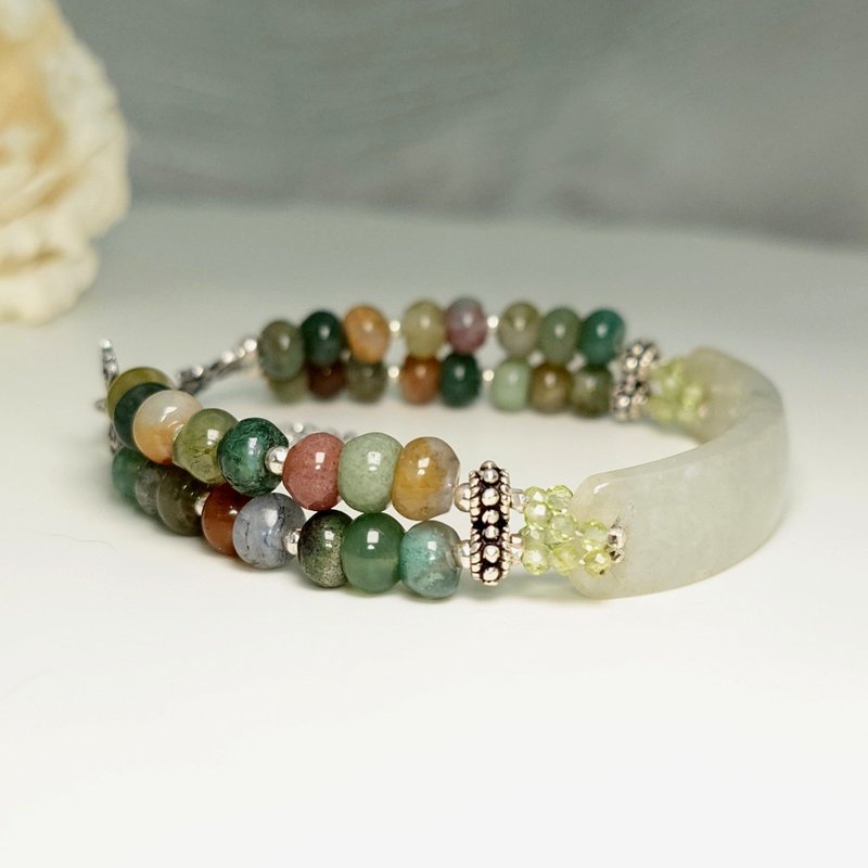 Bracelet Jade Multicolor Stone 925 Silver Jewelry Double Row Hand Jewelry Stone Jewelry - Bracelets - Jade 