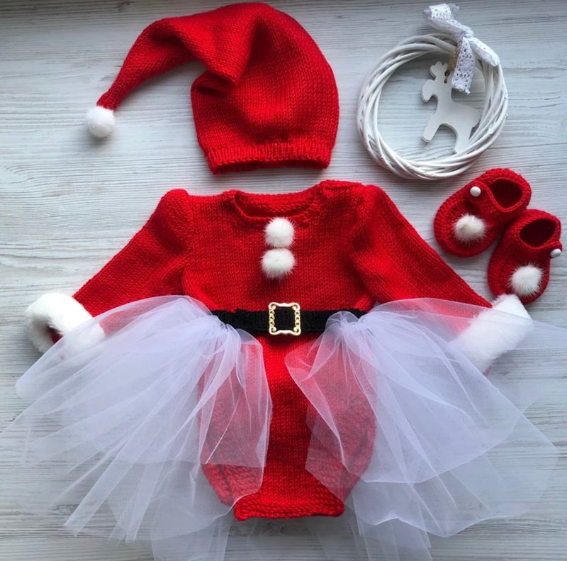 Hand made Santa Claus outfit for baby girl. Romper, hat, tutu and booties. - Kids' Dresses - Other Materials Red