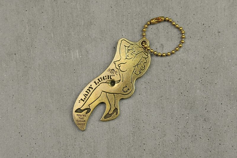 Lady Luck黃銅裸女開瓶器吊飾 - 鑰匙圈/鑰匙包 - 其他金屬 