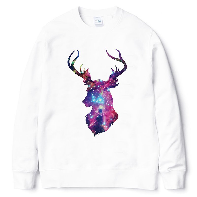 Cosmic Stag #3 University T Neutral Edition Brushed White Deer Universe Cheap Fashion Design Homemade Brand Milky Way Trendy Round Triangle - เสื้อยืดผู้ชาย - ผ้าฝ้าย/ผ้าลินิน ขาว