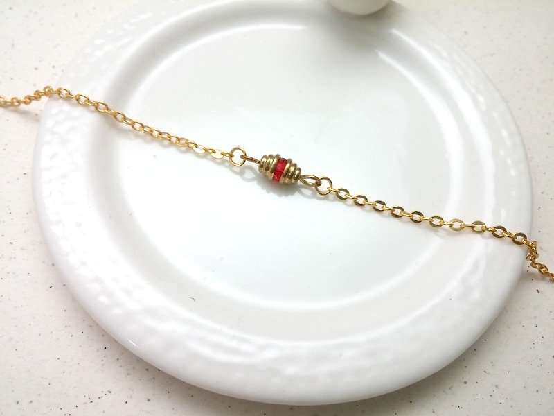 Bracelet low profile brass spiral crystal glass bracelet - Bracelets - Other Metals Red