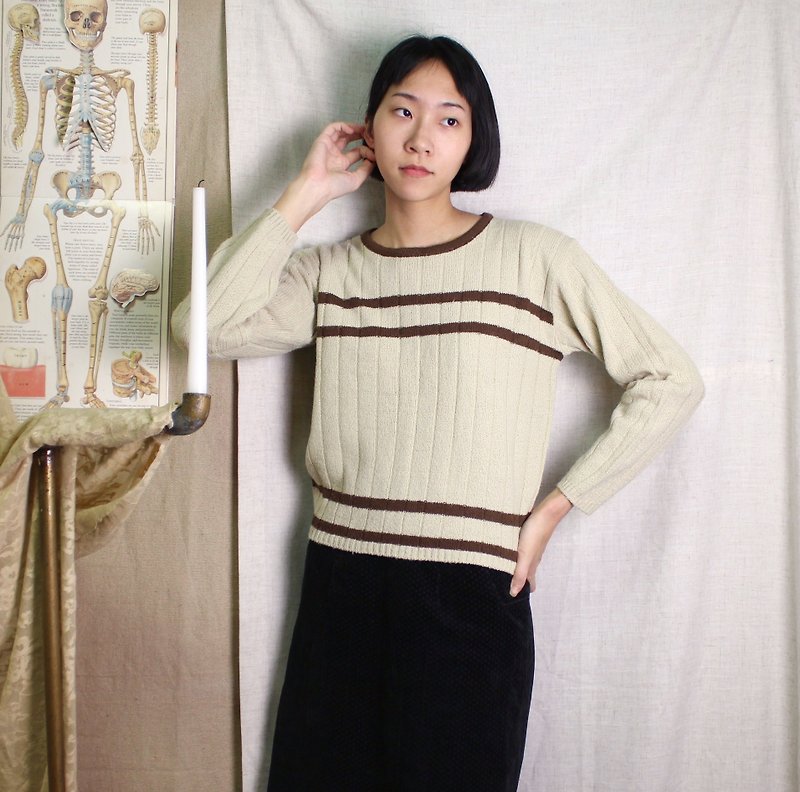 FOAK vintage simple coffee edging knitted top - สเวตเตอร์ผู้หญิง - วัสดุอื่นๆ 