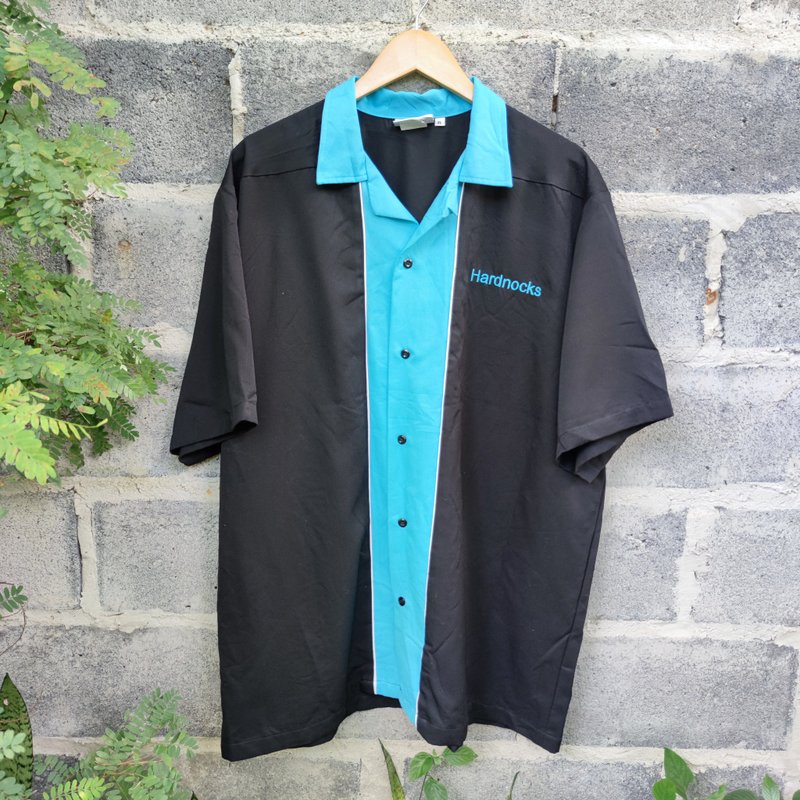 Hardnocks Cruisin' USA Black Turquoise Bowling Shirt - 男襯衫/休閒襯衫 - 棉．麻 多色