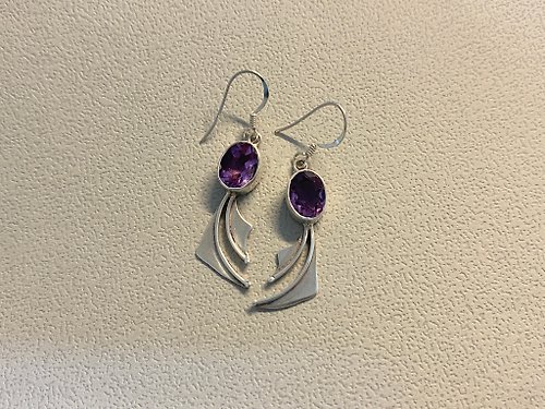 Nellie 奈爾里 天然 紫水晶 耳環 耳飾 可改夾式 尼泊爾 手工製 925純銀
