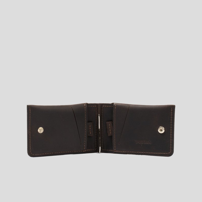 Leather Wallet with Money Clip - กระเป๋าสตางค์ - หนังแท้ สีนำ้ตาล