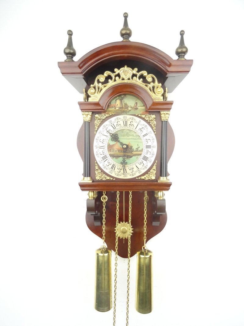 Antique Vintage Dutch Wall Clock Warmink Wuba Sallander Moonphase 8 day - นาฬิกา - ไม้ สีนำ้ตาล