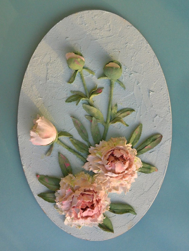 Decorative panel Peonies in a sculptural painting technique - Wall Décor - Other Materials White