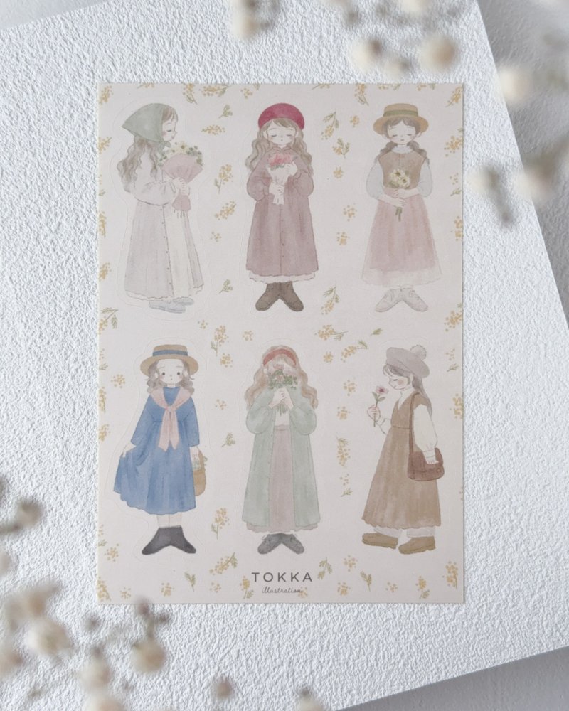 シール | 淡い春色まとった女の子　手帳デコや日記に彩りを - 貼紙 - 紙 