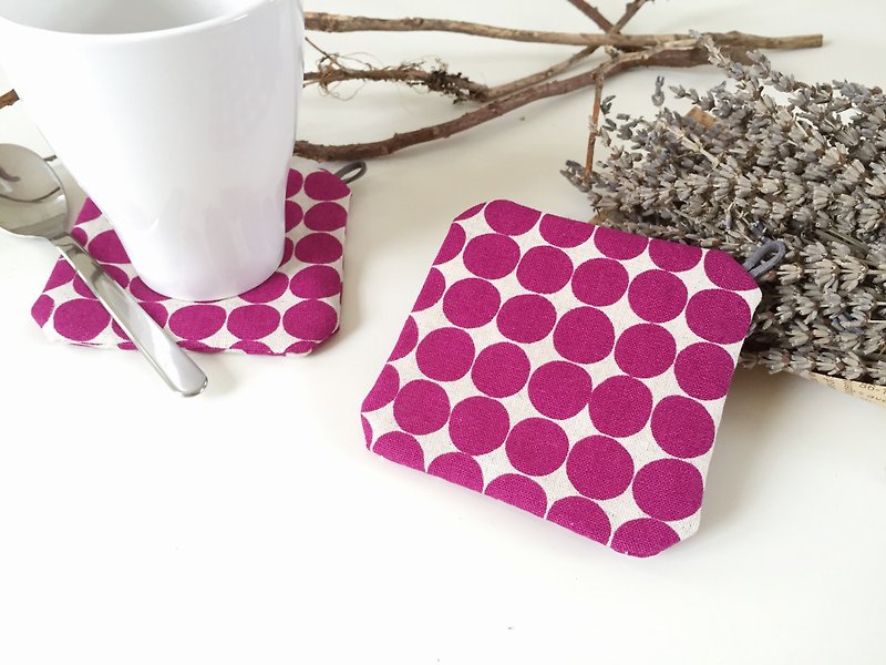 ::Lane68:: Handmade Coaster - Pink Dots (Set of 2) - Items for Display - Cotton & Hemp Red