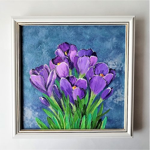 Artpainting Crocuses Painting Purple Flowers Bouquet Painting Wall Decoration Artwork 畫 壓克力畫