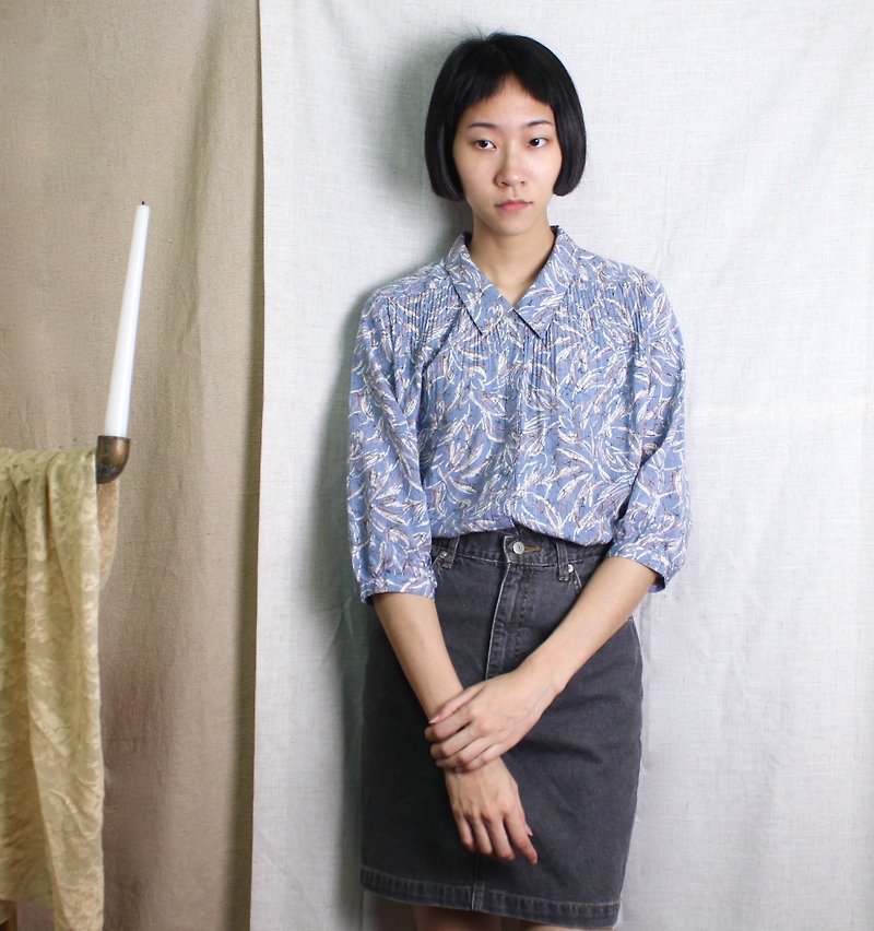 FOAK vintage retro blue powder line fold shirt - Women's Shirts - Other Materials 