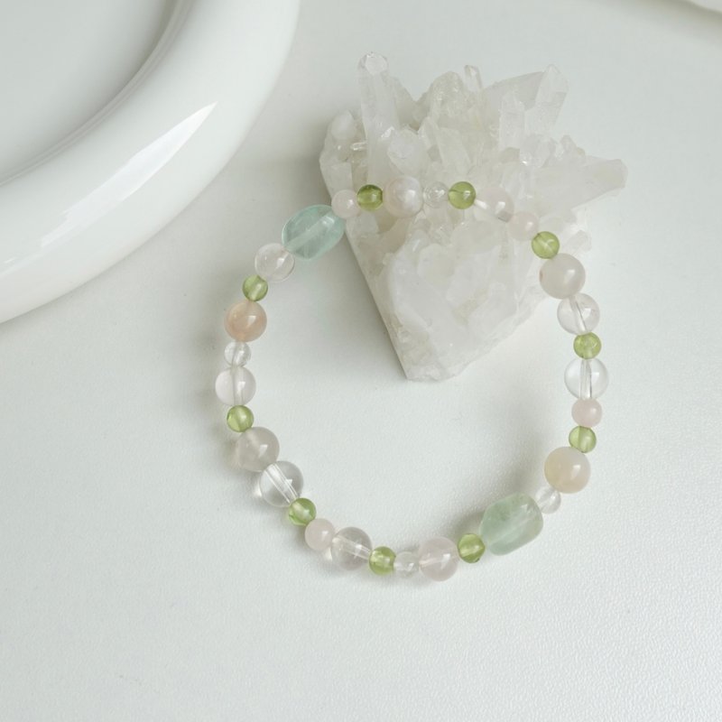 peach forest/green Stone peridot pink quartz cherry blossom agate/customized crystal bracelet - Bracelets - Crystal Green