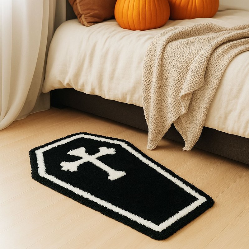 黑色棺材十字架植絨浴室地墊萬聖節臥室腳墊 - 地墊/地毯 - 聚酯纖維 黑色