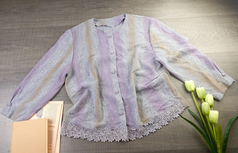 L |女士復古蕾絲上衣| 復古襯衫 | 女士復古服裝 - 女襯衫 - 其他材質 紫色