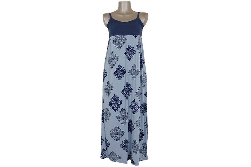 Quilt pattern camisole long dress <Blue> - ชุดเดรส - วัสดุอื่นๆ สีน้ำเงิน