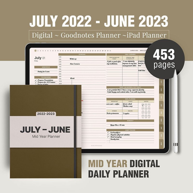2022-2023 Mid-Year DIGITAL Planner, July 2022-June 2023, Goodnotes ipad planner - Digital Planner & Materials - Other Materials 