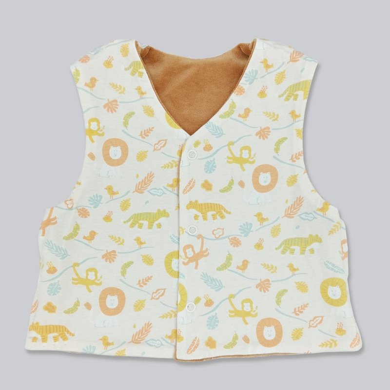 Deux Filles Organic Cotton Infant Reversible Thermal Vest - Yellow Tiger - เสื้อโค้ด - ผ้าฝ้าย/ผ้าลินิน 