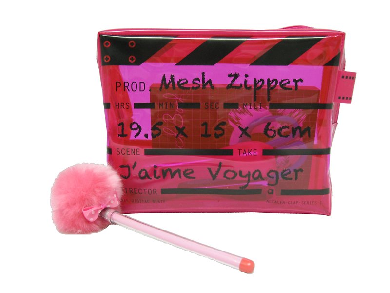Director Clap Mesh Zipper - Pink - กระเป๋าเครื่องสำอาง - พลาสติก สึชมพู