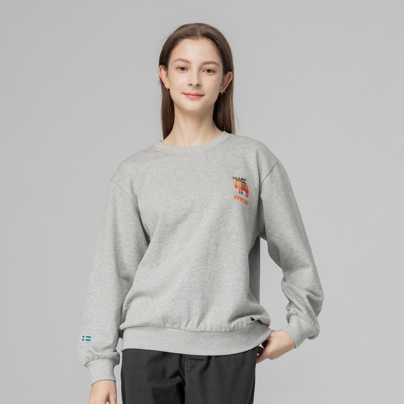 moz瑞典 格紋駝鹿 100%純棉 大學T -麻花灰(亞洲版) 女款 - 帽T/大學T - 棉．麻 灰色