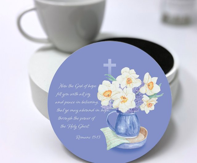 Illustration Scripture Ceramic Absorbent Coaster—Still Life (Blue Purple)