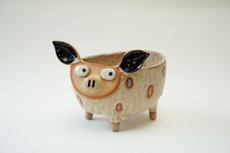 Pig pot , cactus , handmade ceramic , pottery - 花瓶/陶器 - 陶 多色