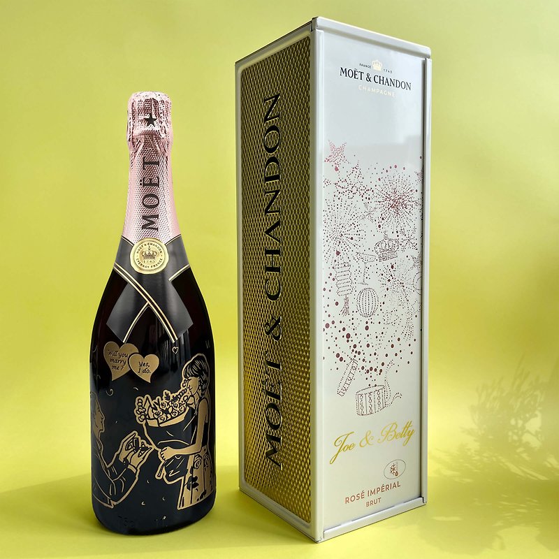 【原裝禮盒】訂製Moet香檳 客製化人像結婚禮物 送閨蜜生日 禮品 - 酒類 - 玻璃 