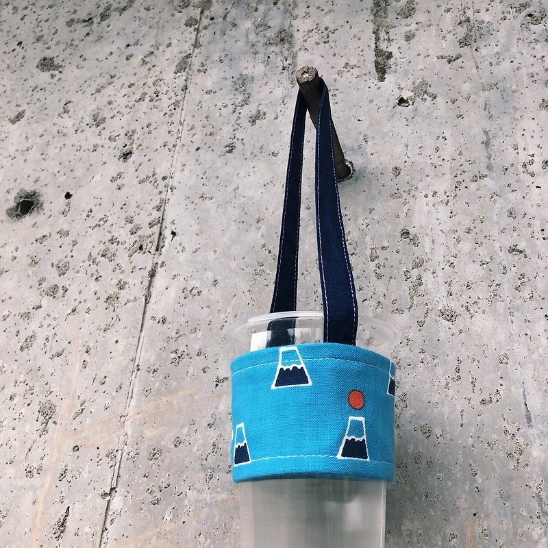 Hand-made beverage cup and bag / Mount Fuji - ถุงใส่กระติกนำ้ - ผ้าฝ้าย/ผ้าลินิน สีน้ำเงิน