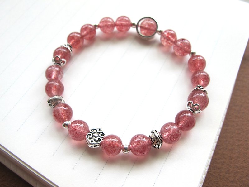 Red rose strawberry crystal x 925 silverware - hand-made natural stone series - Bracelets - Gemstone Red