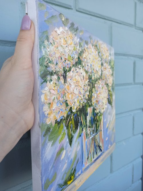花瓶の花 紫陽花 原画 お花 油絵 アートワーク フローラル