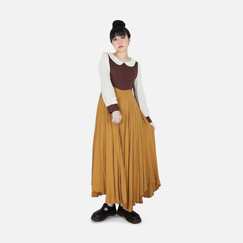 A‧PRANK: DOLLY :: VINTAGE retro significant white-collar coffee mixed colors umbrella big skirt vintage dress (Cinderella paragraph) - One Piece Dresses - Cotton & Hemp 