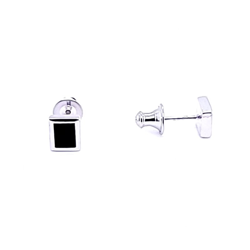 ROCA MINI RECTANGLE ONYX EARRINGS - 耳環/耳夾/耳骨夾 - 純銀 黑色