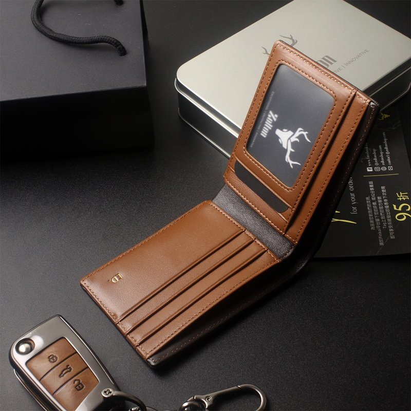 Landor Genuine Leather Wallet Customized Engraved Brown Leather Wallet Compact - กระเป๋าสตางค์ - หนังแท้ สีนำ้ตาล