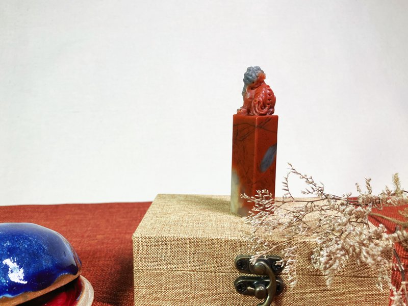 手工刻印客製單章 • 姓名方章 • 三彩老撾石印章 - 印章/印台 - 石頭 多色