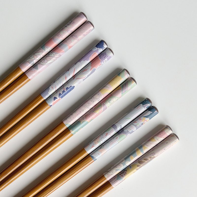 Fern Pattern Bamboo Chopsticks 2.0 / a set of five pairs - Chopsticks - Bamboo Multicolor