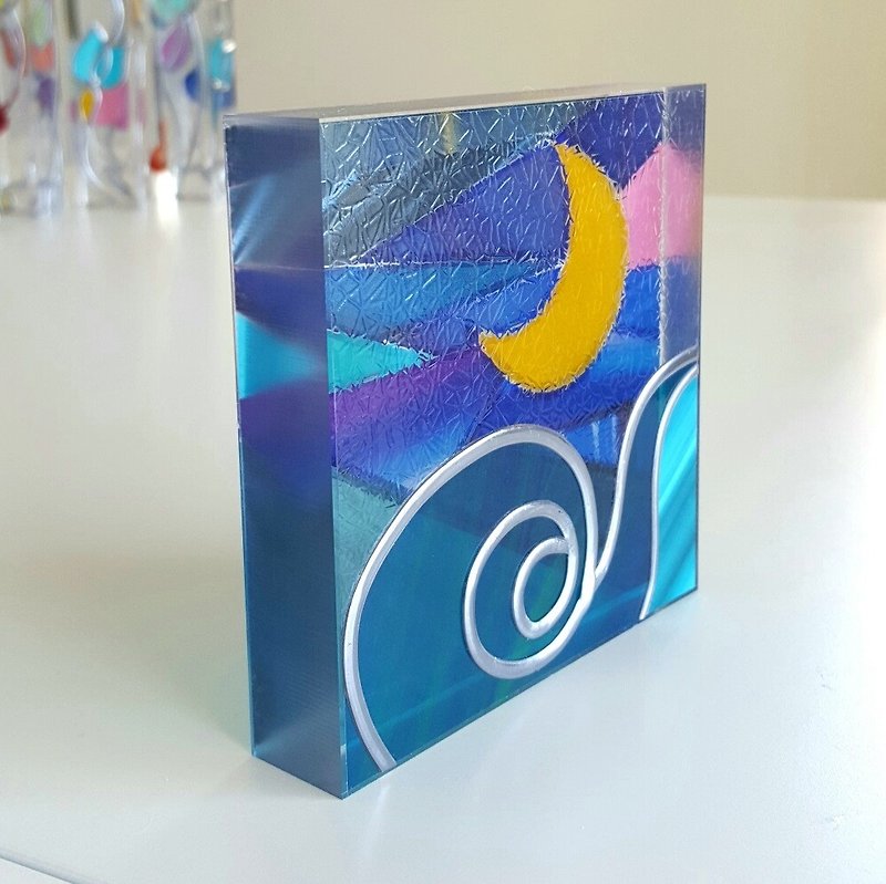Healing art glass art  made   Tinker Bell Moon night2 - 置物 - アクリル 多色