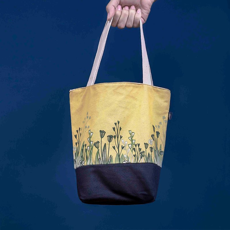 Custom text. Xiangyang Lunch Bag lunch bag. Zipper - กระเป๋าถือ - ผ้าฝ้าย/ผ้าลินิน สีเหลือง