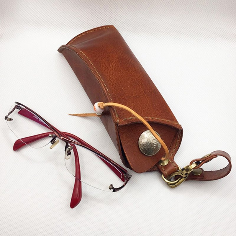 GWC Grasswood Handmade Vegetable Tanned Cowhide Dark Mouth Glasses Case - Eyeglass Cases & Cleaning Cloths - Genuine Leather Brown