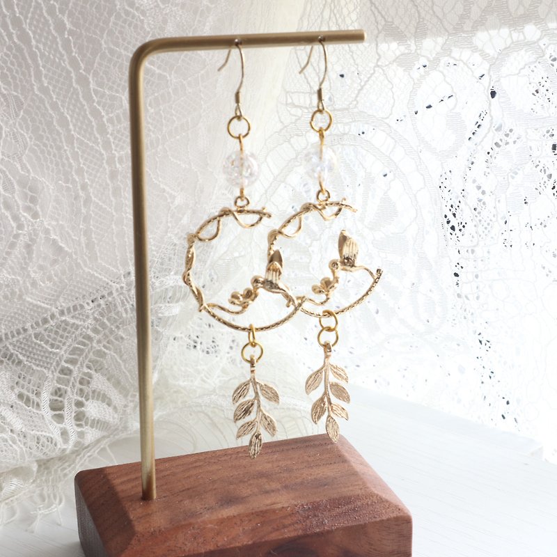[Temperament pastoral style] - long version - Robin pastoral style anti-sensitive earrings - Earrings & Clip-ons - Other Metals Gold