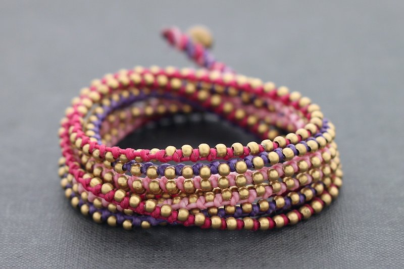 Wrap Bracelets Beaded Multi Strand Sweet Pink Stud Woven Anklets Necklaces - Bracelets - Cotton & Hemp Pink