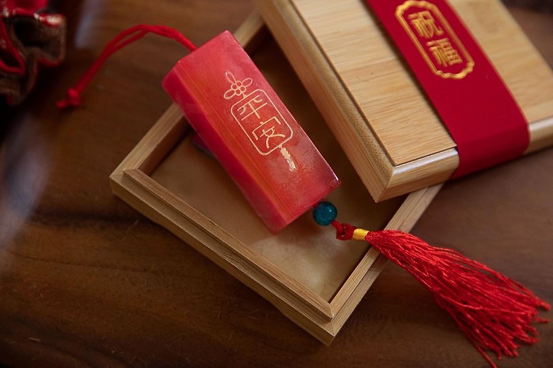 金盞花平安洗手串精緻竹盒 手工製作 結婚禮物 - 肥皂/手工皂 - 其他材質 紅色