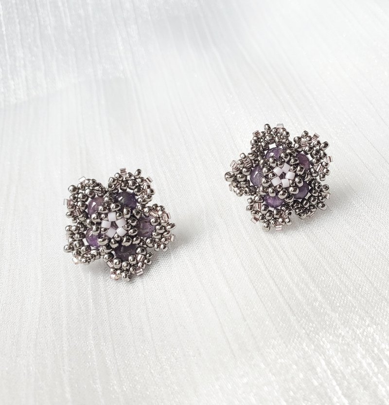 Amethyst Braided Beads Stud Earrings - Earrings & Clip-ons - Other Materials Purple