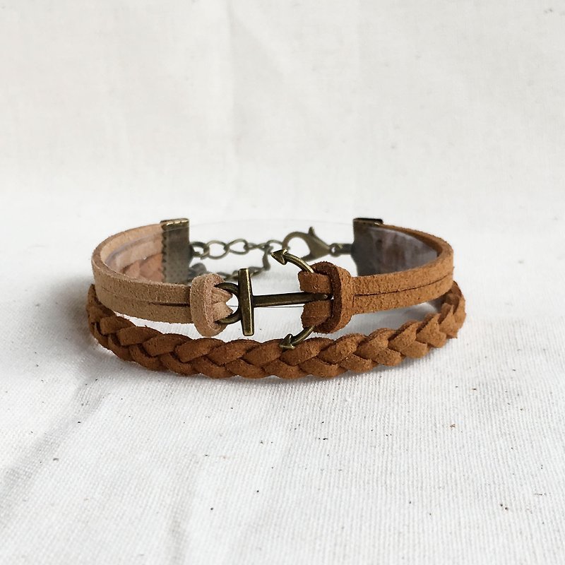 Handmade Double Braided Anchor Bracelets –Caramel limited - สร้อยข้อมือ - วัสดุอื่นๆ สีนำ้ตาล