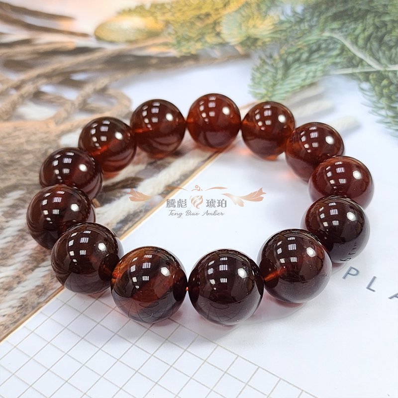 Tengbiao Amber Natural Amber Wax Red Brown Amber Lucky Soothing Collection Bracelet - Bracelets - Gemstone Brown