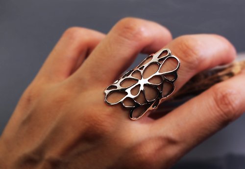 Maple jewelry design 大戒指系列-寬版水滴型925銀開口戒