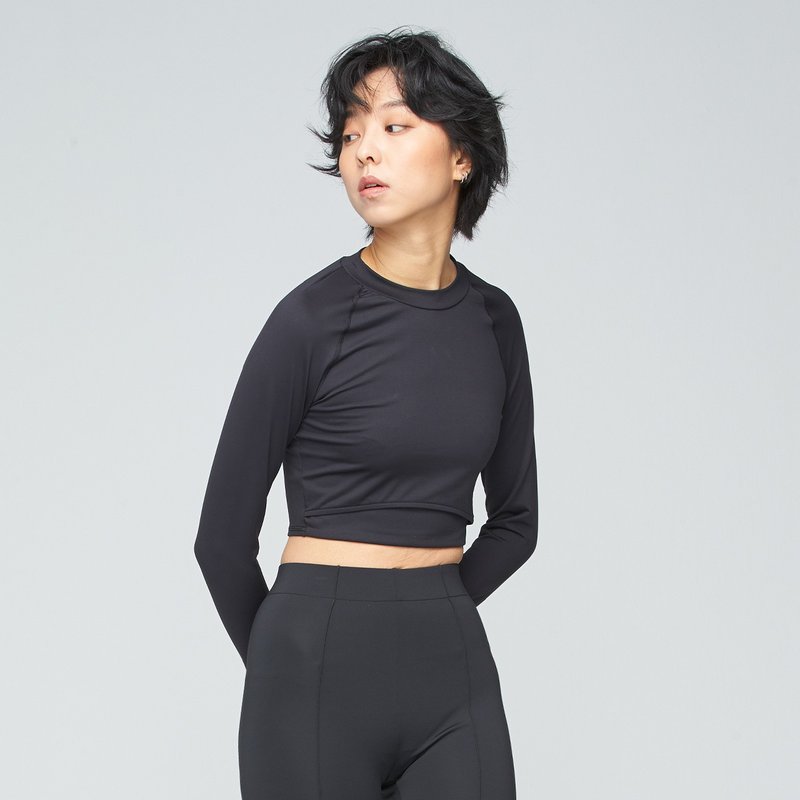 COZEE-抗菌除臭鏤空剪接上衣(女)-膠片黑 - 女上衣/長袖上衣 - 聚酯纖維 黑色