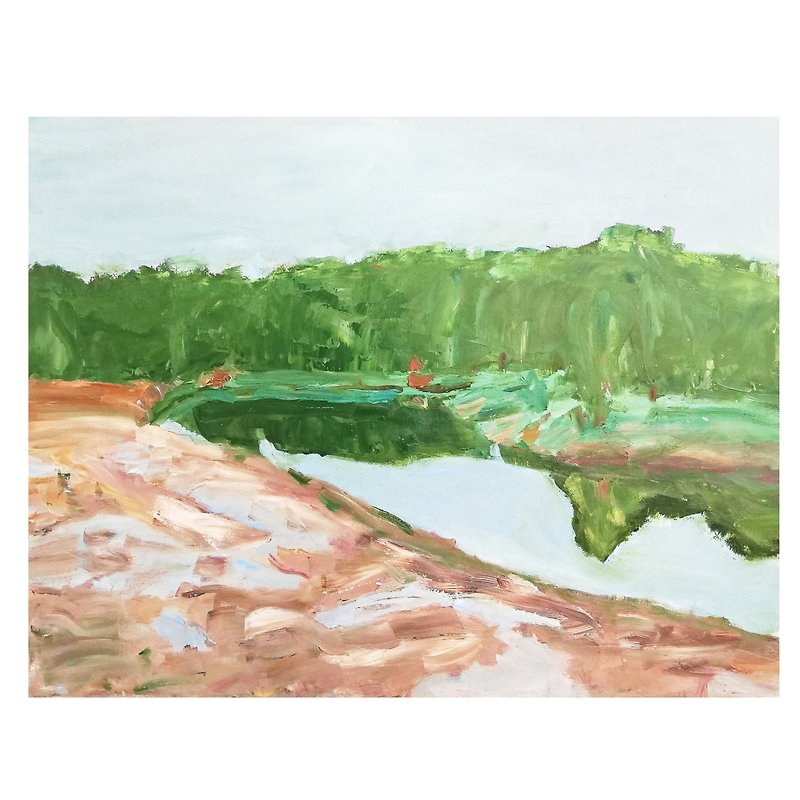 Landscape Painting/ Lake After The Rain Original Art /Home Decor Artwork - Posters - Cotton & Hemp Multicolor