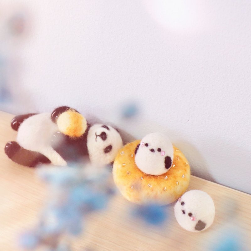 角落小動物 熊貓與長尾山雀 純展示 - 擺飾/家飾品 - 羊毛 白色
