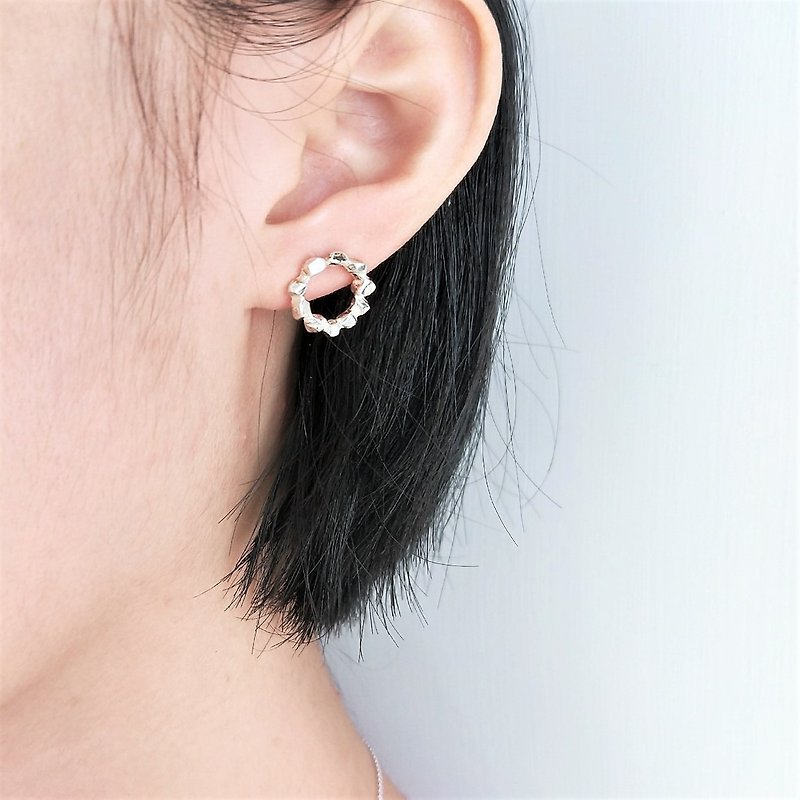 │Landscape│Texture mineral circle • Pure silver earrings • Ear pins • Original designer - Earrings & Clip-ons - Other Metals 