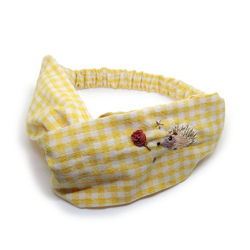 [Shell Art] 100% Handmade Embroidered Headband of Little Hedgehog - Headbands - Cotton & Hemp Yellow
