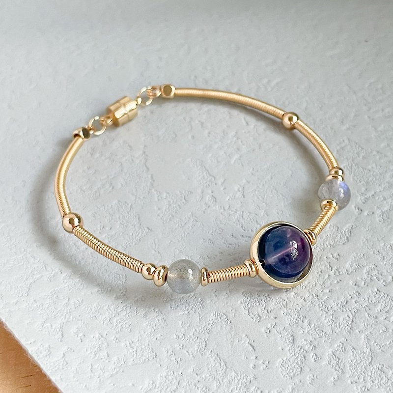【Lappi】 Stone/ Labradorite / 14K gold-coated bracelet - Bracelets - Crystal Gold